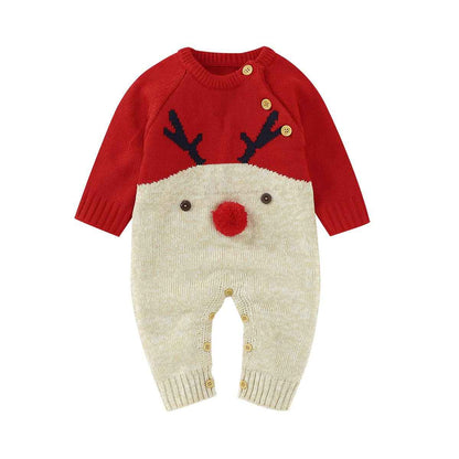 Hifot Baby Romper, Christmas Outfit, Romper for Boys and Girls, Newborn Santa Reindeer, Knitted Sleepsuit, Christmas Party Clothing Set