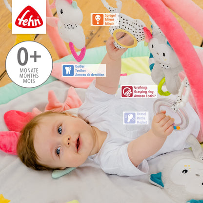 Fehn 3-D-Activity-Decke Spielbogen Peru – Baby Krabbeldecke mit 5 abnehmbaren Spielzeugen zum Greifen – Spieldecke für Babys und Kinder ab 0+ Monaten – Krabbelmatte als Geschenk zur Geburt