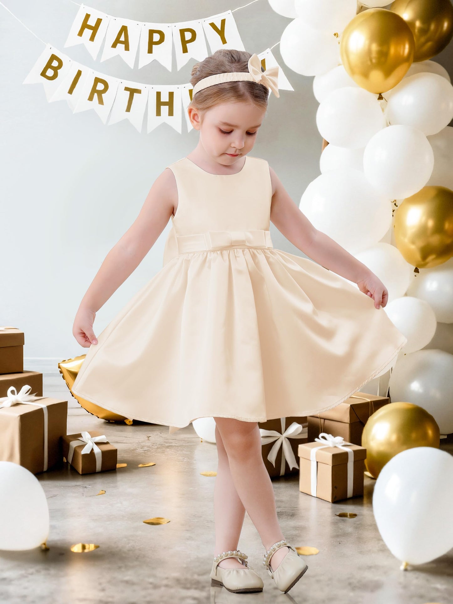 Baby Mädchen Kleid Satin Bowknot A-Linie Taufe Kleid Ärmellos Kleinkind Prinzessin Geburtstag Kleider Kinder Hochzeit Blumenmädchen Kleid Festliche Party Kleid