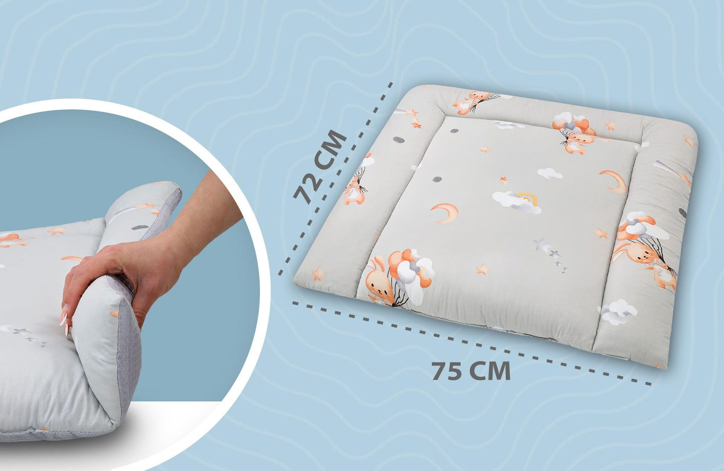 Wickelauflage Wickelunterlage aus Baumwolle 75x72 cm - Weich und waschbar Wickelunterlage für Babys Wickelmatte aus Stoff für Wickeltisch Wickelkommode oder Waschmaschine 75 x 72 Wilde Rose