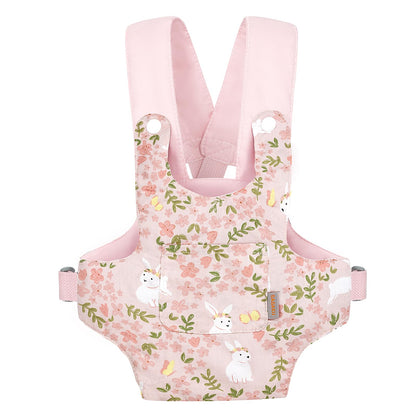 GAGAKU Puppentrage ab 3 Jahre Bauchtrage Babypuppen Zubehör Schultergurte Babytrage Puppe Kleinkind Puppentragetasche Stofftiertrage Kuscheltierträger - Rose - Kaninchengarten