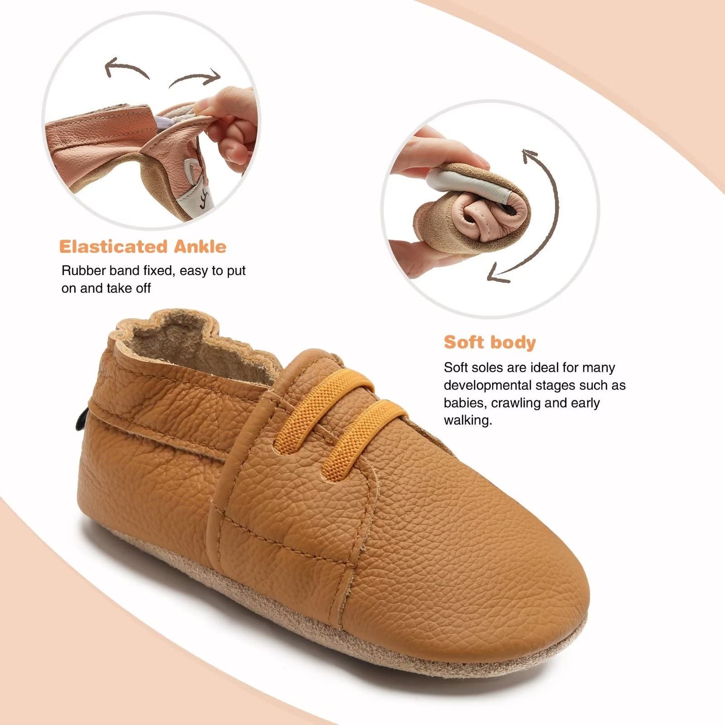 HMIYA Weiche Leder Krabbelschuhe Babyschuhe Lauflernschuhe mit Wildledersohlen für Jungen und Mädchen 0-6 Monate 6-12 Monate 12-18 Monate 18-24 Monate