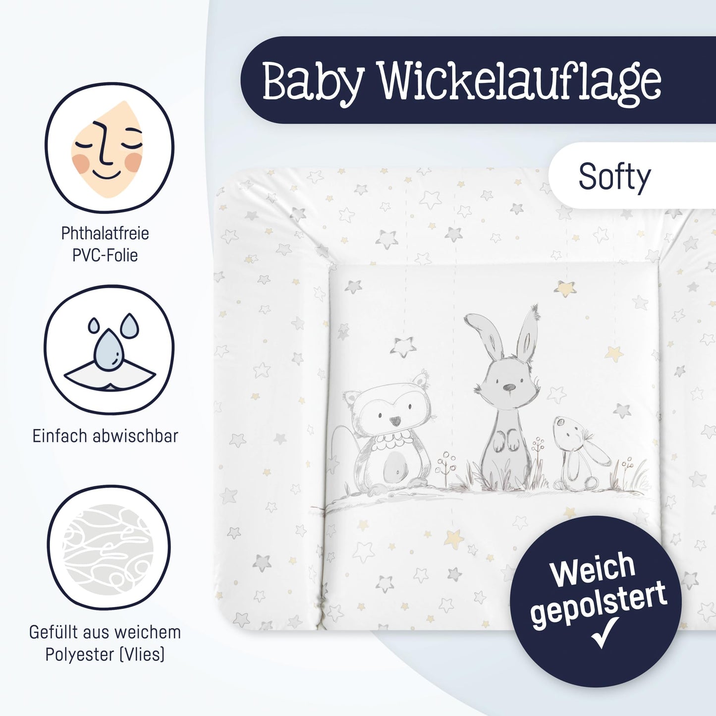 Julius Zöllner Wickelauflage Softy 85x75 cm - Wickelunterlage - wasserdicht und abwischbar - Made in Germany – Oeko-Tex Standard 100 – Schmusebär