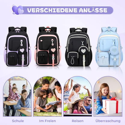 Schulrucksack Teenager Mädchen 22,9L mit Abnehmbarem Münzbeutel | Reflektierende Sicherheitsstreifen,S-förmige Wirbelsäulenstütze,Wasserfestes Gewebe,Wabenbelüfteter Rücken
