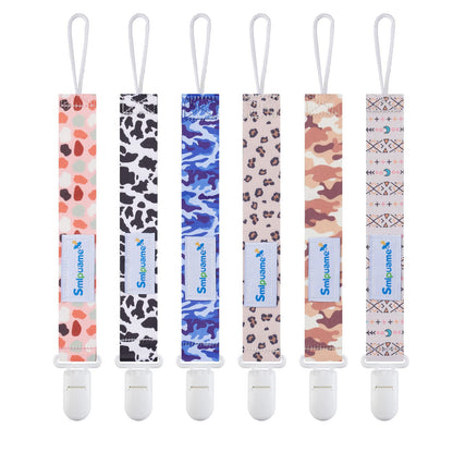 Smlpuame Baby Schnullerkette Mädchen Junge,6 Stück BPA-Frei Schnullerband Stoff Mädchen Junge,Schnuller Kette Nuckelkette Passen Die Meisten Schnuller und Beißspielzeug,Dummy Clips für Baby (Tier)