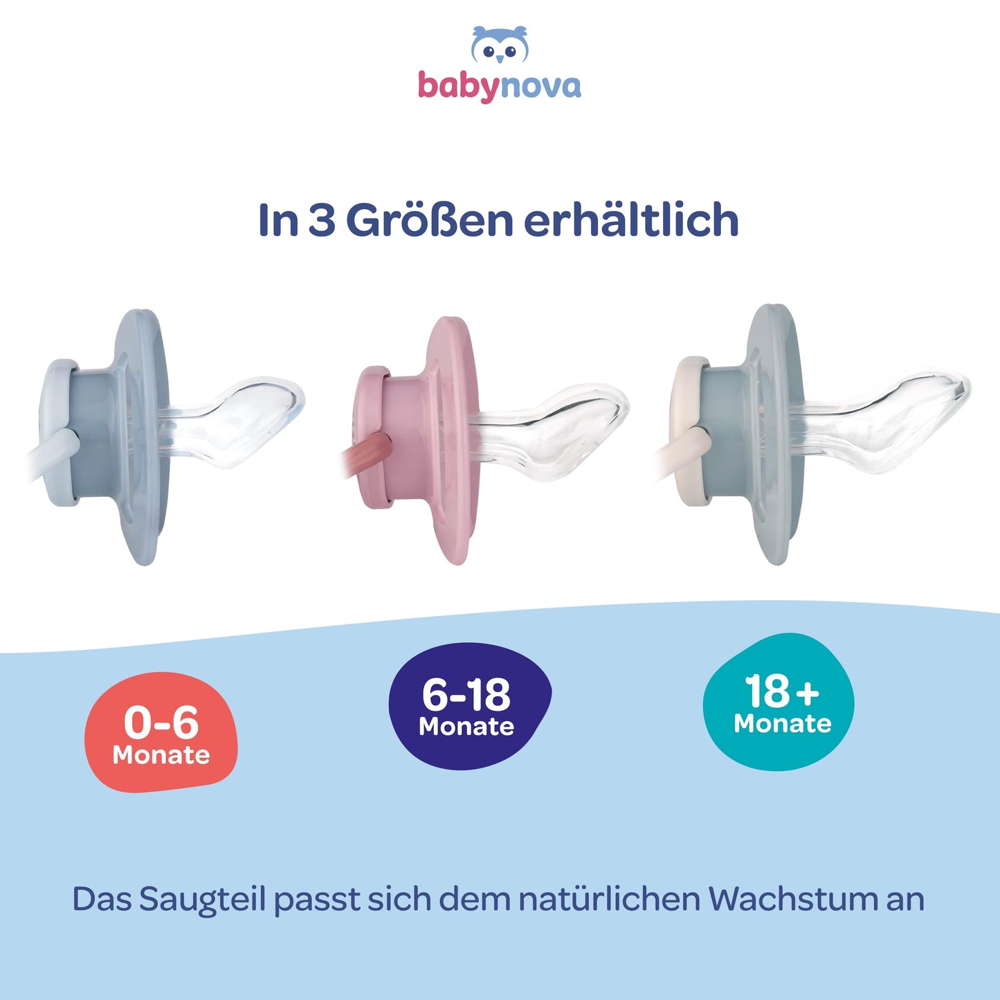 babynova Silikon Schnuller 2er-Set mit Sterilisationsbox - Schnuller Größe 1, 0-6 Monate - kiefergerechter Nuckel – BPA-frei – Made in Germany - Elefanten