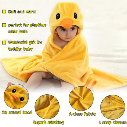 Doladola Baby Decke Babys Tier Design，Flanell Kinder Decke Kapuzenhandtuch für Mädchen und Jungen，Baby Kapuze Badeponcho Kinder Warm（gelbe Ente）