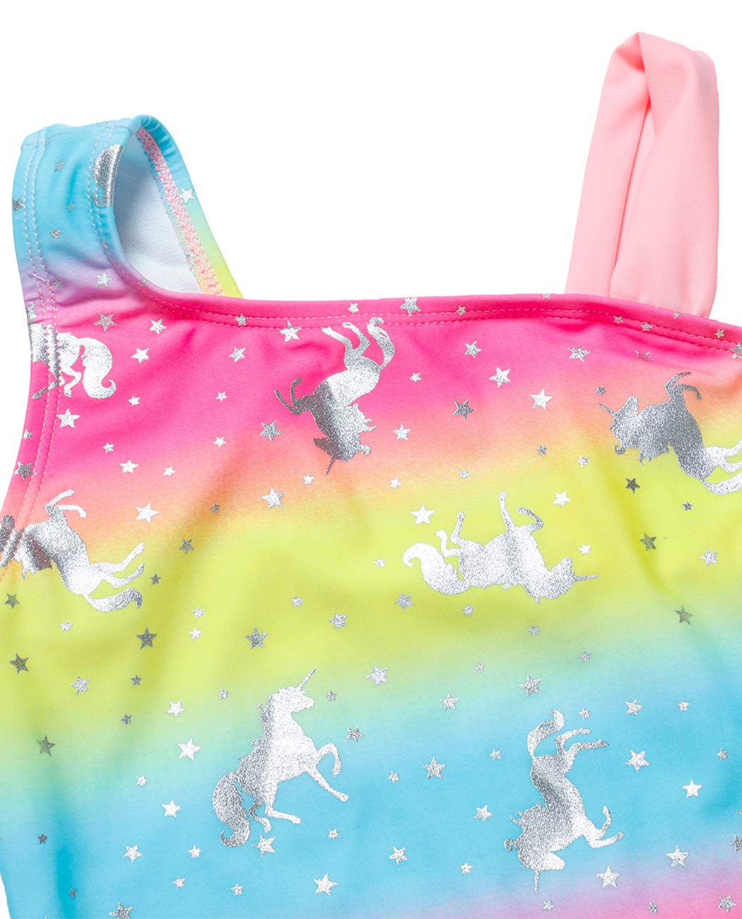 iDrawl One Piece Swimwear, Girls' Swimming Costume, Unicorn Theme, Multicoloured Summer Beachwear, UPF 50+, 3-13 Years