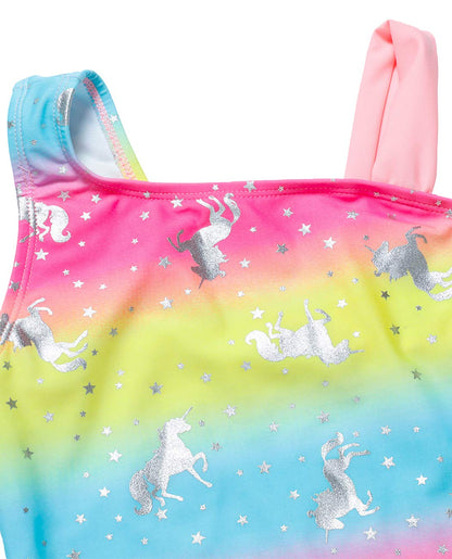 iDrawl One Piece Swimwear, Girls' Swimming Costume, Unicorn Theme, Multicoloured Summer Beachwear, UPF 50+, 3-13 Years