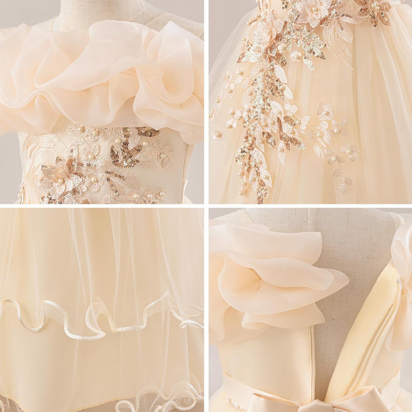 Kinder Mädchen Blumenmädchen Kleider Bestickt Hochzeit Brautjungfer Kleider Trägerlose Prinzessin Kleider Klavier Kostüme