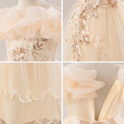 Kinder Mädchen Blumenmädchen Kleider Bestickt Hochzeit Brautjungfer Kleider Trägerlose Prinzessin Kleider Klavier Kostüme