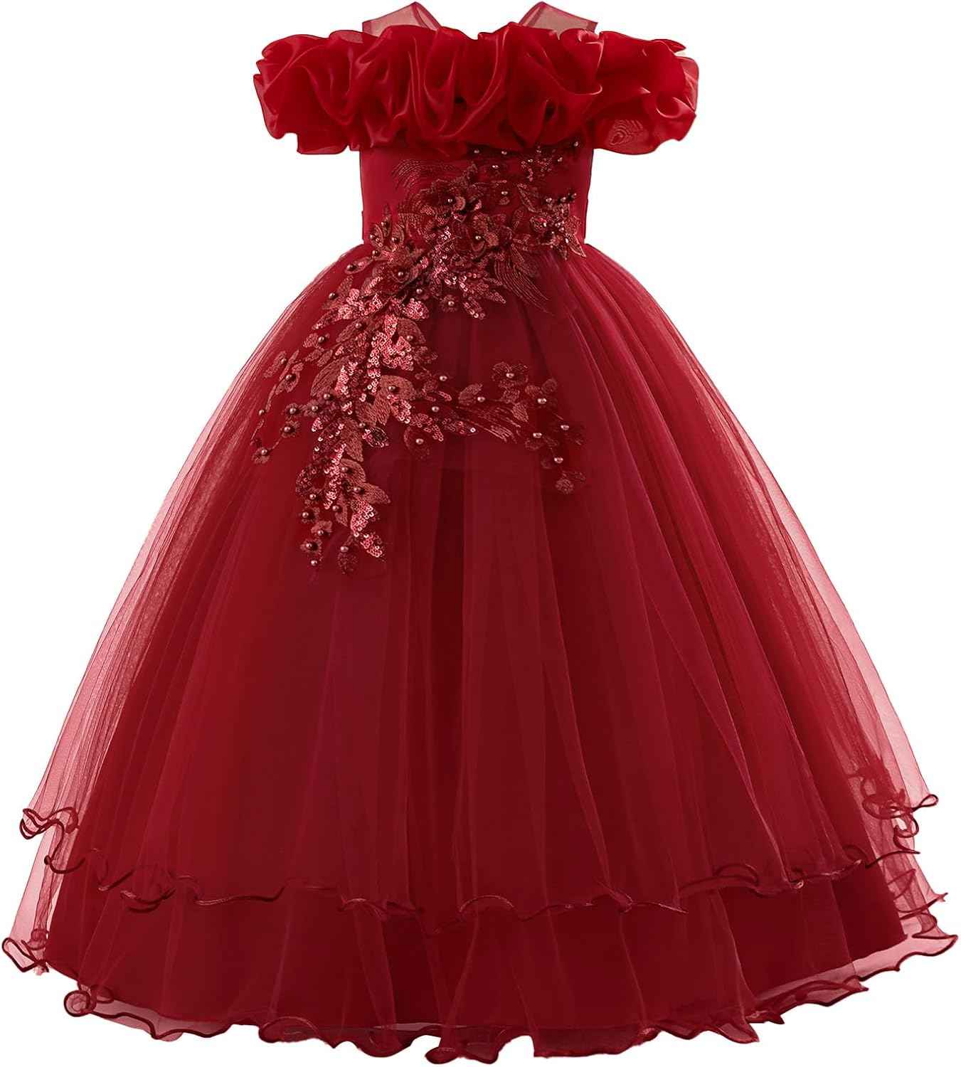 Children's Girls Flower Girl Dresses Embroidered Wedding Bridesmaid Dresses Strapless Princess Dresses Piano Costumes