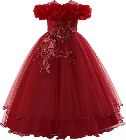 Children's Girls Flower Girl Dresses Embroidered Wedding Bridesmaid Dresses Strapless Princess Dresses Piano Costumes