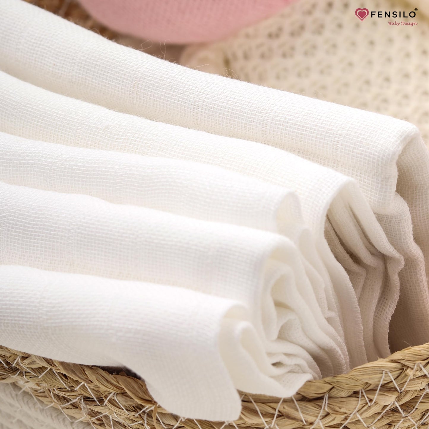 FENSILO - Mulltücher - Mullwindeln - 10er Pack 70x80 cm - Stoffwindeln, Made IN EU, schadstoffgeprüft - Spucktücher Set für Mädchen – Baby Mullwindeln- Rosa - Oeko-TEX Zertifiziert