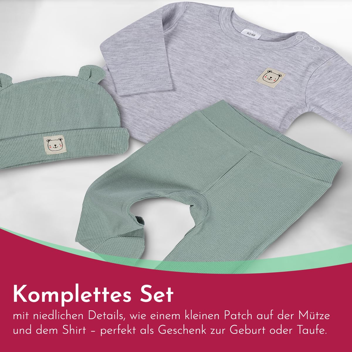 Clinotest Baby Romper Set - 3-Piece Baby Clothes for Girls & Boys 0-6 Months - Hat, Shirt, Trousers - Soft Cotton, Elastic Waistband, Breathable - Perfect for Newborns & Toddlers