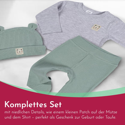 Clinotest Baby Romper Set - 3-Piece Baby Clothes for Girls & Boys 0-6 Months - Hat, Shirt, Trousers - Soft Cotton, Elastic Waistband, Breathable - Perfect for Newborns & Toddlers