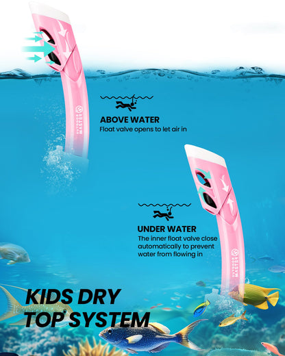 OutdoorMaster Marlin Children's Snorkel Set, Adjustable Strap, Dry Top Diving Mask, Anti-Fog Snorkel Mask, Children's Swimming Goggles for Boys and Girls, Age 4-14