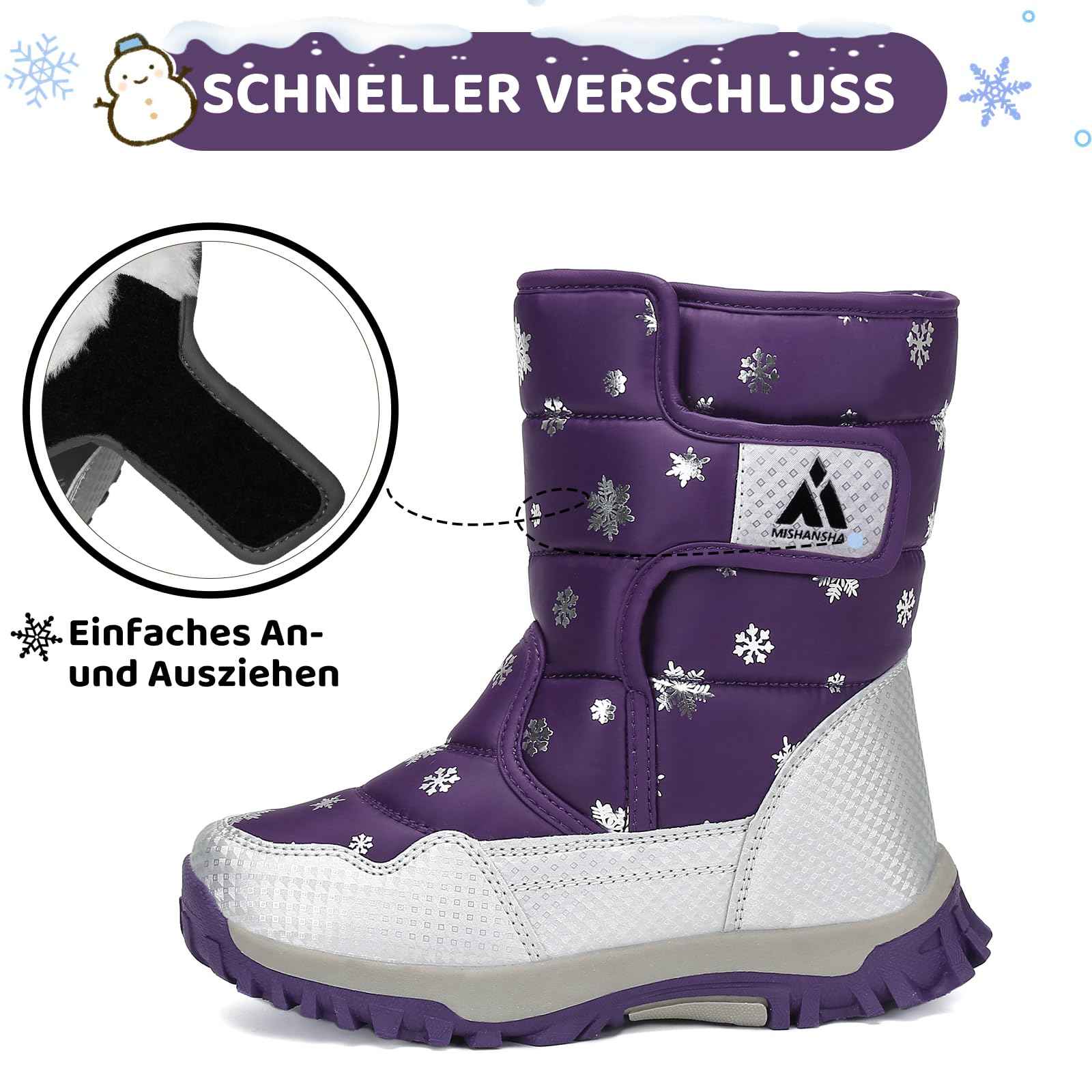 Mishansha Girls' Winter Boots, Children's Winter Shoes, Warm Snow Boots, Lined Winter Boots