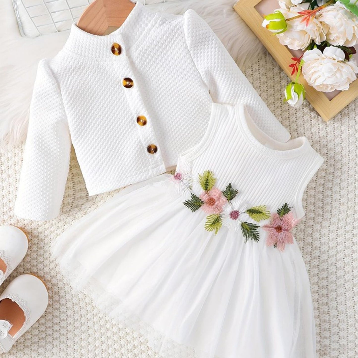 Toddler Baby Girl Dress and Cardigan Set Long Sleeve Cotton Princess Tutu Dresses with Outfits Coat