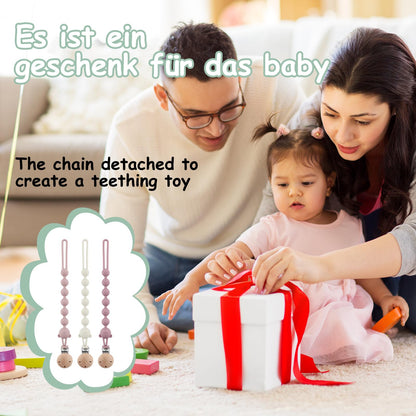 3er-Pack Schnullerkette Aus Silikon, Schnullerkette Mädchen und Mit Namen Junge, Geeignet für Baby, Hält Schnuller Sauber, Weiche Flexible BPA Frei Langlebig–Hohe Robustheit, Mandel Grün Blau