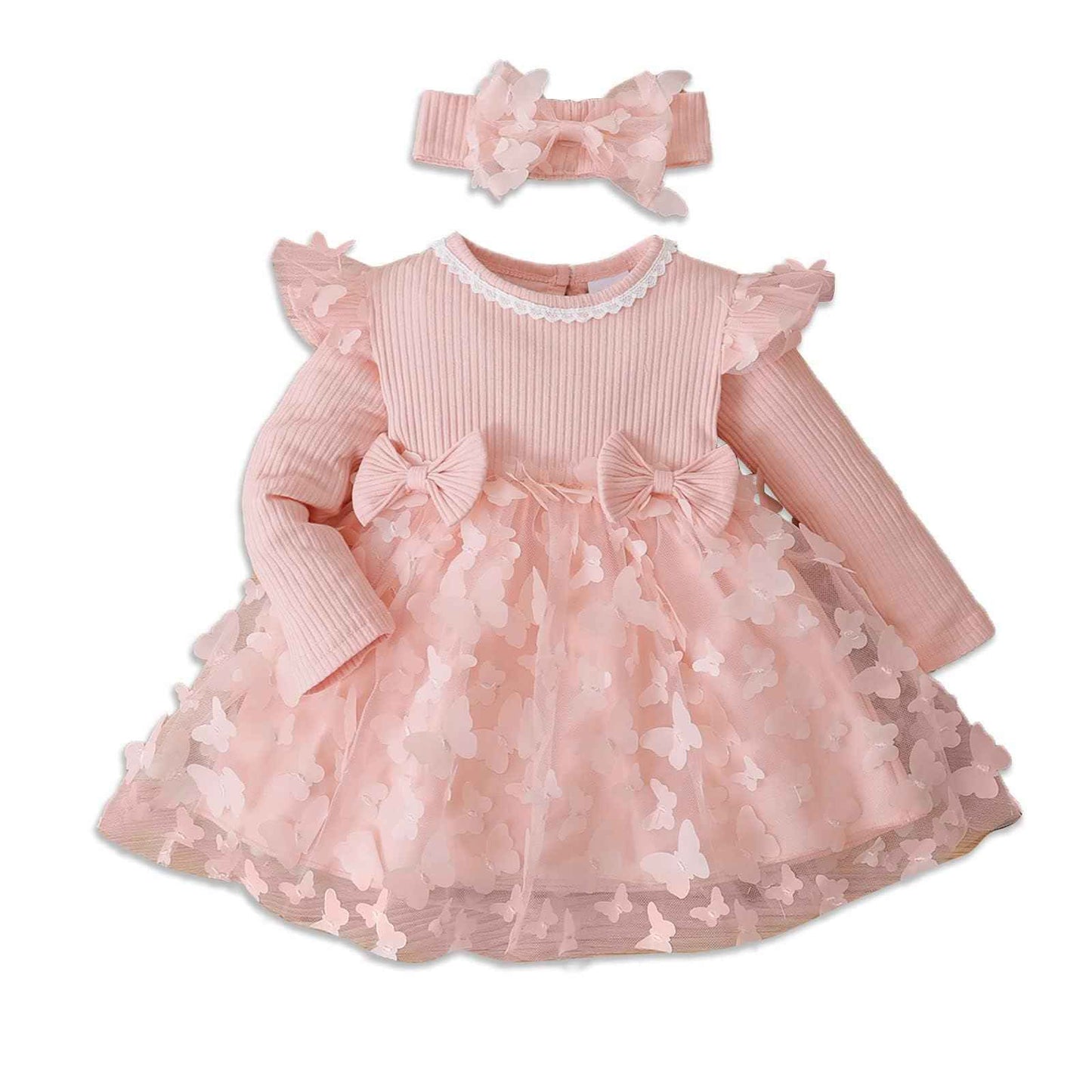 PATPAT Baby Girls' Tulle Dress with Long Sleeves, Tutu for Toddlers, Perfect as a Flower Girl or Christmas Party Birthday Long Sleeve Princess Dress, 3-24 Months