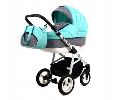 BabyLux® Kinderwagen Set 4 in 1 - Alu Way - incl. Babywanne, Buggy Sportsitz, Auto-Babyschale, ISOFIX-Basisstation - Autositz - Kinderwagenset - Kombikinderwagen mit Wickeltasche usw.