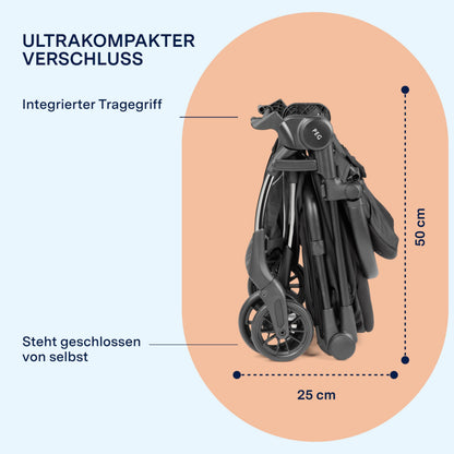 PEG Leichter Buggy Volo mit Regenschutz, Handgepäckgröße, Flugzeuggeeignet, Kompakt, Ab Geburt bis 22 kg, Reisetasche Inklusive, Malva