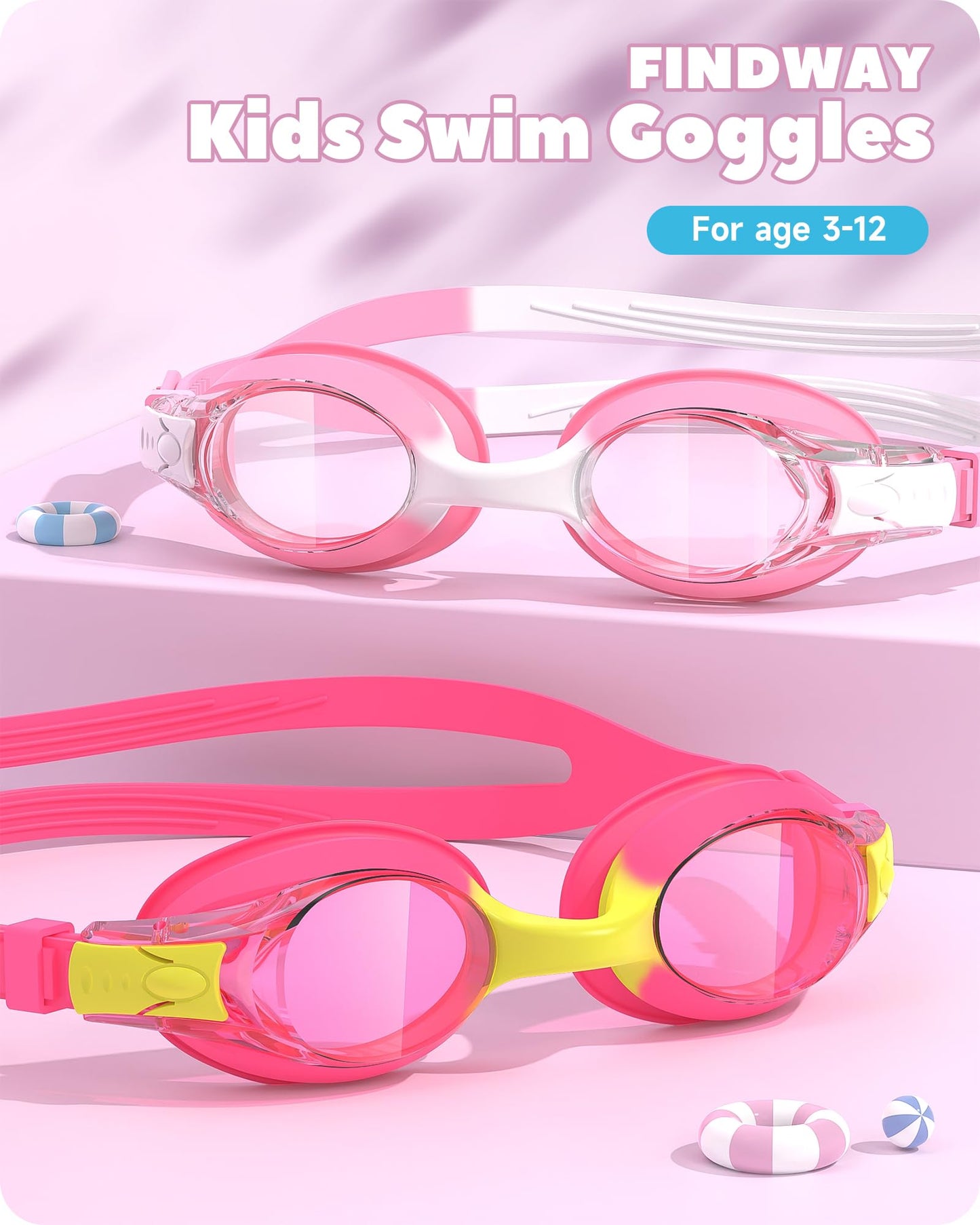 Findway Schwimmbrille Kinder,Schwimmbrille für Kinder Jungen Mädchen Junior, UV-Schutz Anti Nebel Kinder Schwimmbrille für Alter 3-12 Jahre