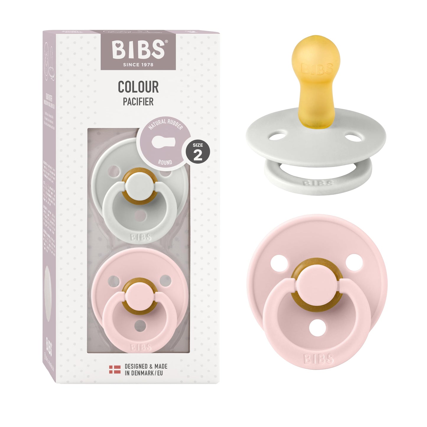 BIBS Colour Schnuller 2er-Pack, BPA-frei, Kirschform Nippel. Naturkautschuk/Latex, Hergestellt in Dänemark. Größe 2 | 6+ Monate | 2-Pack, Coral/Ruby