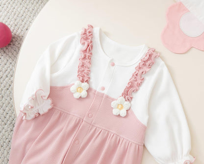gurcooc Newborn Baby Girl Romper Ribbed Long Sleeve Bodysuit Floral Ruffle Jumpsuit Onesie Outfit Set, 0-18 Months