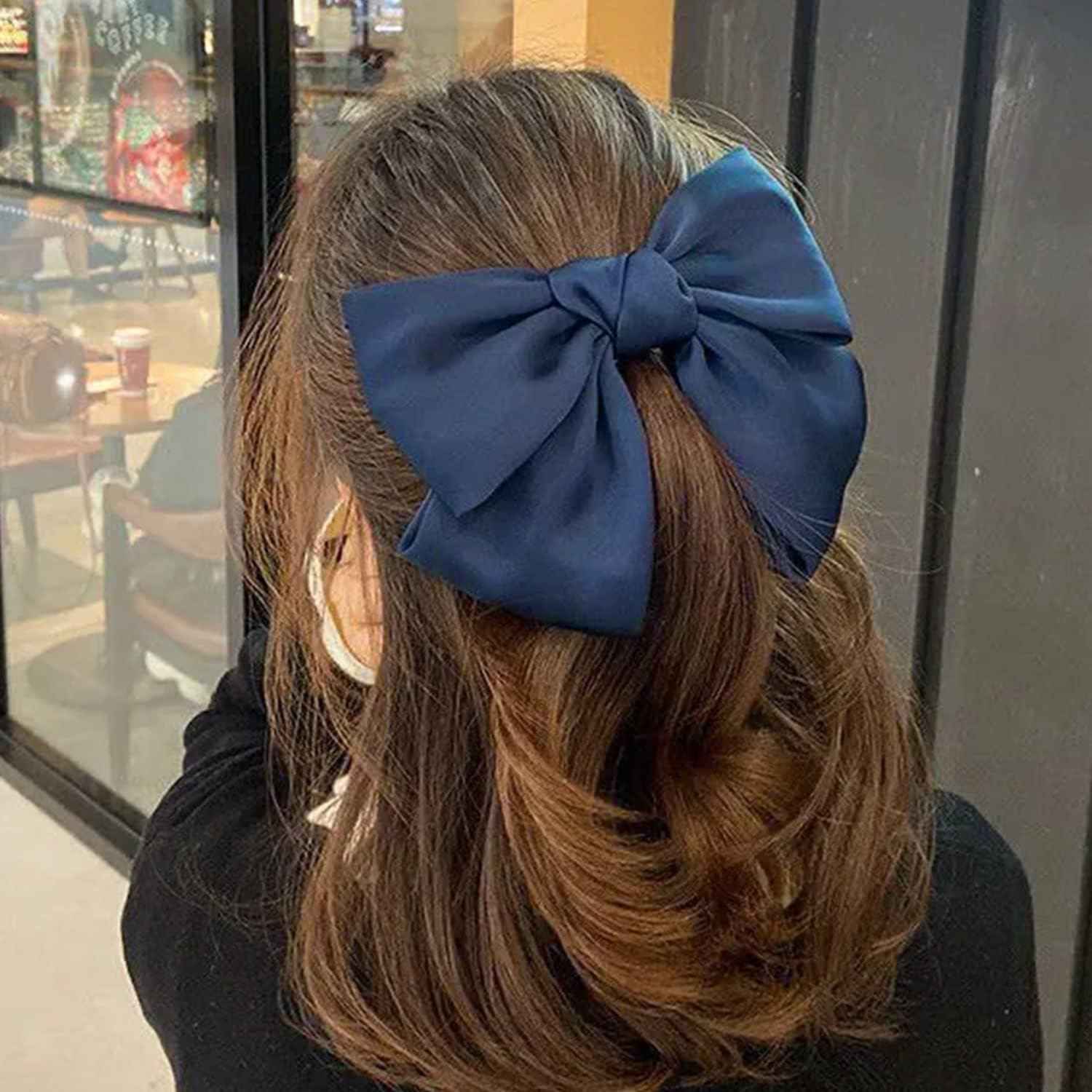 Bow Hair Clip, Pack of 2 Women Hair Bows Large Bow Hair Clip French Hair Clips Girls Hair Clips (Black + White)