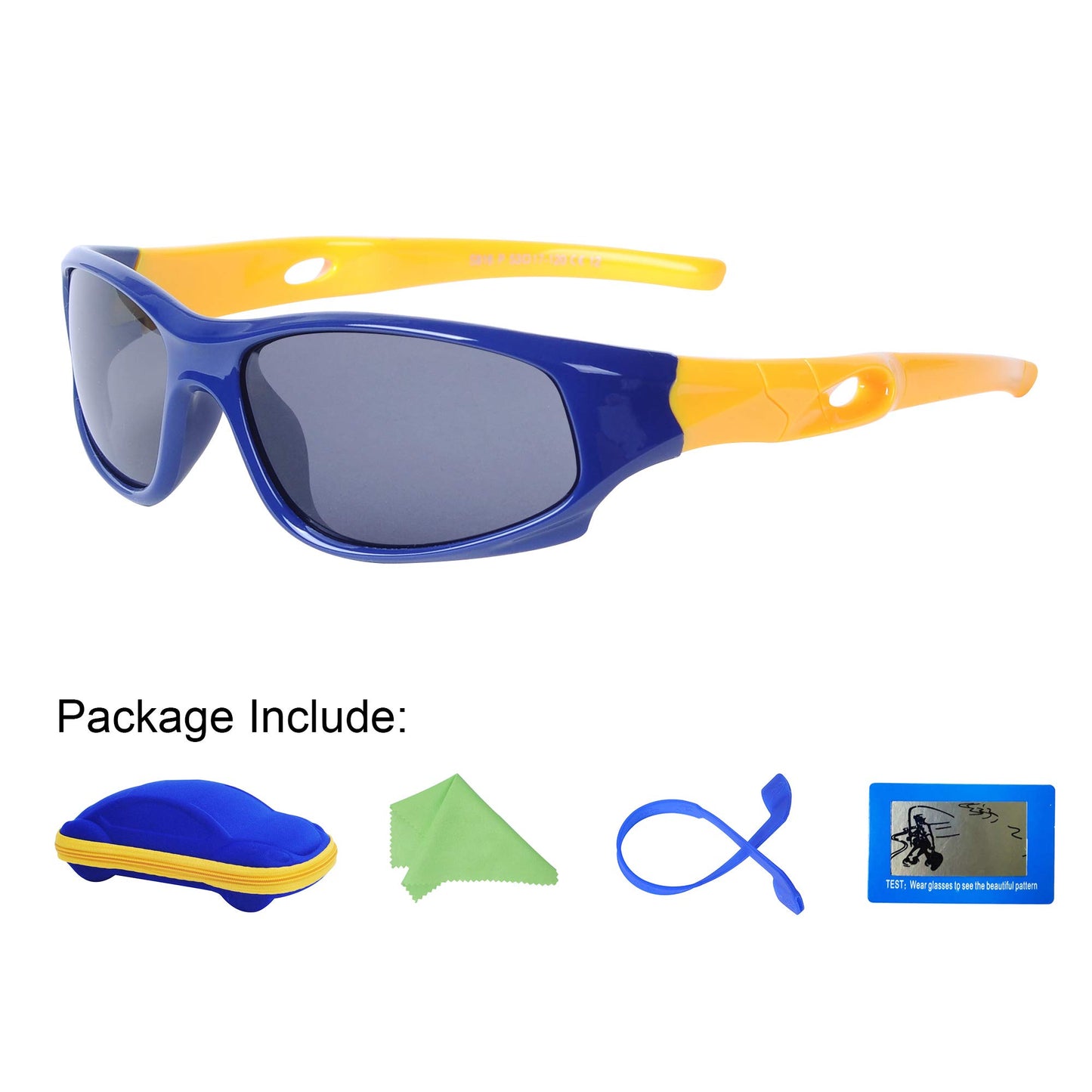 Sport-Sonnenbrille für Kinder, polarisiert, bruchsicher, für Jungen und Mädchen (3-12 Jahre) + Brillenbänder + Brillenetui