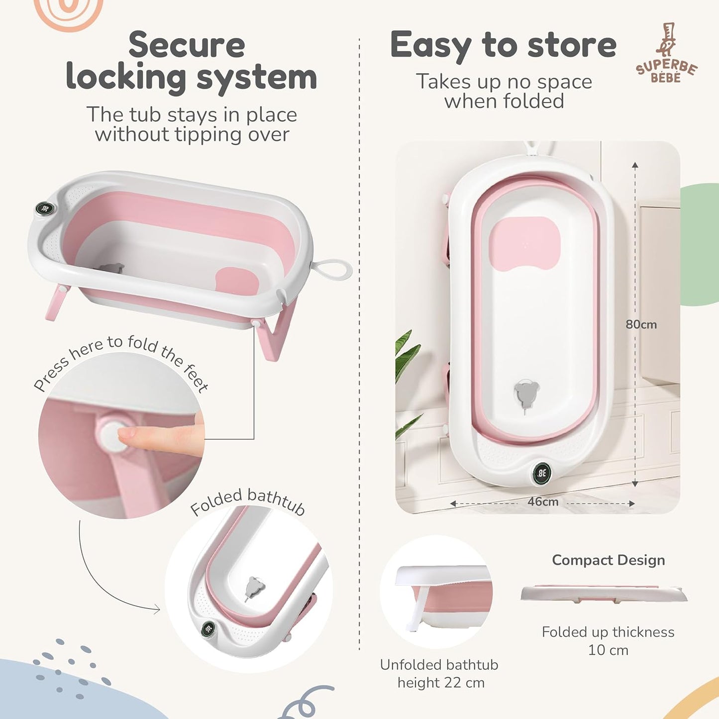 Faltbar Baby Badewanne Mit Rutschfestem Badewannensitz - Babywanne Xxl Mit Badethermometer - Von Der Geburt Bis 3 Jahre - Baby Bathtub - Babygeschenk - Geburtsgeschenke Für Mädchen & Jungen