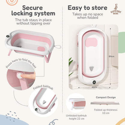 Faltbar Baby Badewanne Mit Rutschfestem Badewannensitz - Babywanne Xxl Mit Badethermometer - Von Der Geburt Bis 3 Jahre - Baby Bathtub - Babygeschenk - Geburtsgeschenke Für Mädchen & Jungen