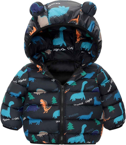 Happy Cherry Winter Jacket Baby Boys Girls Winter Coat with Hood Quilted Jacket Warm Lightweight Down Jacket Winter Cute Printed Outerwear