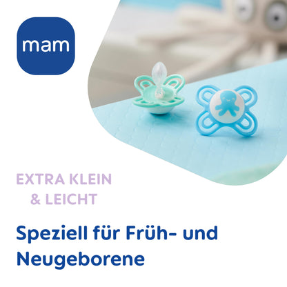 MAM Perfect Start Schnuller im 2er-Set, speziell für Neugeborene, zahnfreundlicher Baby Schnuller aus nachhaltigen & bio-erneuerbaren Materialien, mit Schnullerbox, 0-2 Monate, Biene/Schnecke - Meloni2