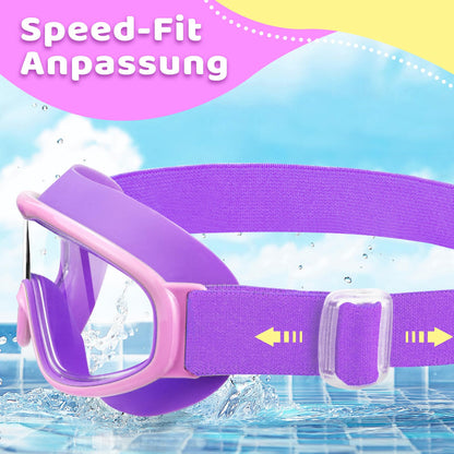 Vvinca Kids Swimming Goggles with Comfort Fabric Strap Wide Angle Anti-Fog UV Protection Waterproof Swimming Goggles for 3-14 Years