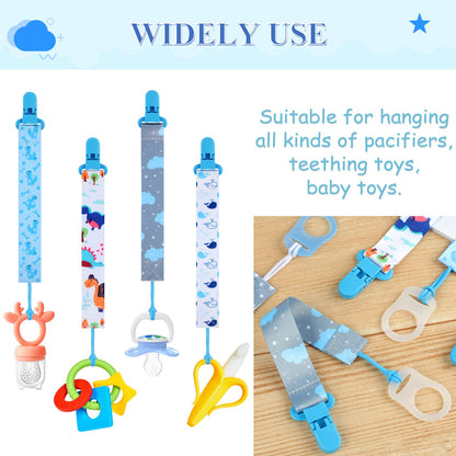 Schnullerkette Junge, 5er Baby Schnullerband Stoff mit 5er Silikonring, Schnullerketten mit Clips, Personalisiert Nuckelketten für Schnur Lätzchen Dreieckstuch Schnuller (Braun)