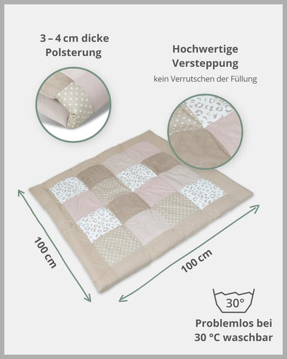 ULLENBOOM Krabbeldecke für Baby 100x100 cm, 100% OEKO-TEX Materialien, Made in EU, Dick & weich gepolstert, Sandblume - ideal als Babydecke, Laufgittereinlage & Spieldecke Baby