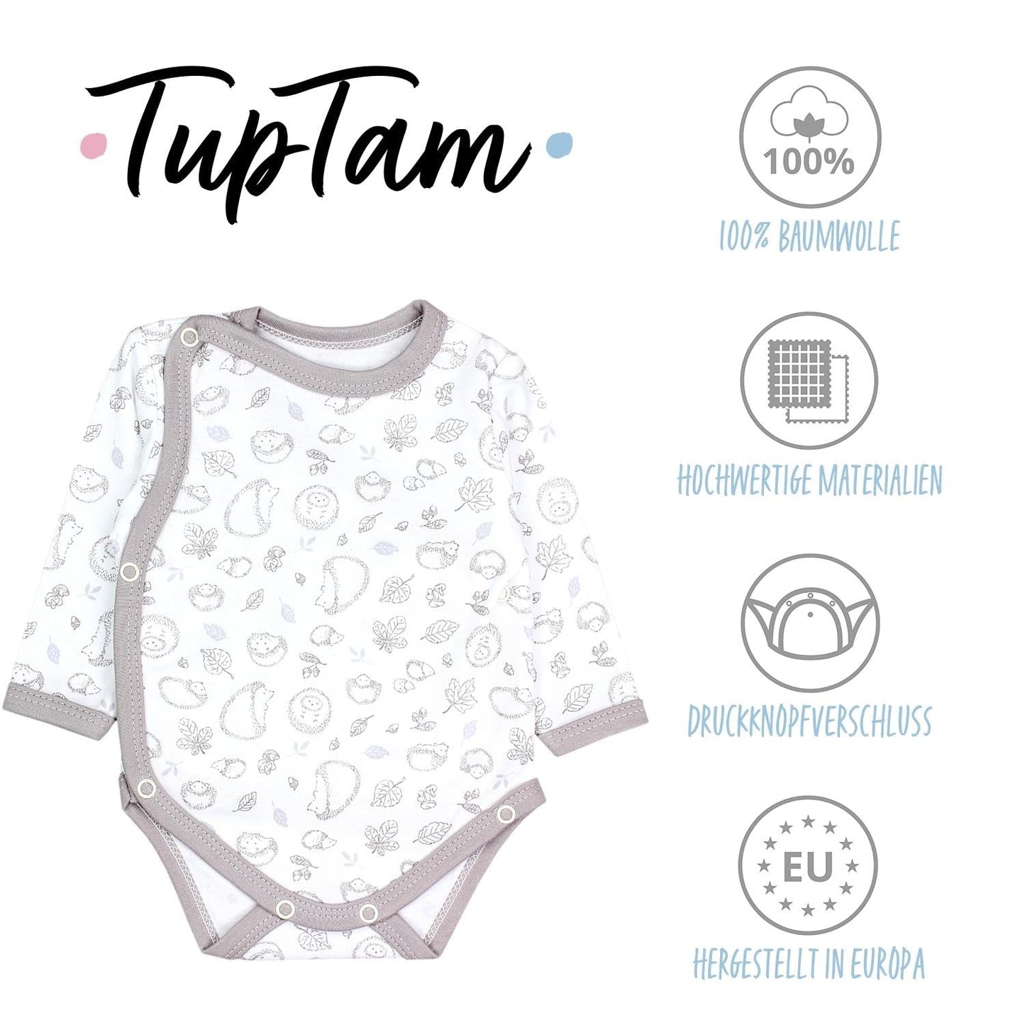 TupTam Baby Body Langarm – Wickelbody Langarm für Jungen & Mädchen, 5er Pack, 100% Baumwolle, OEKO-TEX