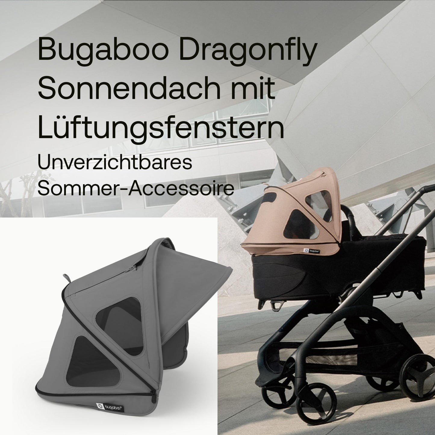 Bugaboo Dragonfly Sonnendach mit Lüftungsfenstern, ausziehbar für zusätzlichen und optimalen Sonnenschutz, wasserabweisend, Deep Indigo