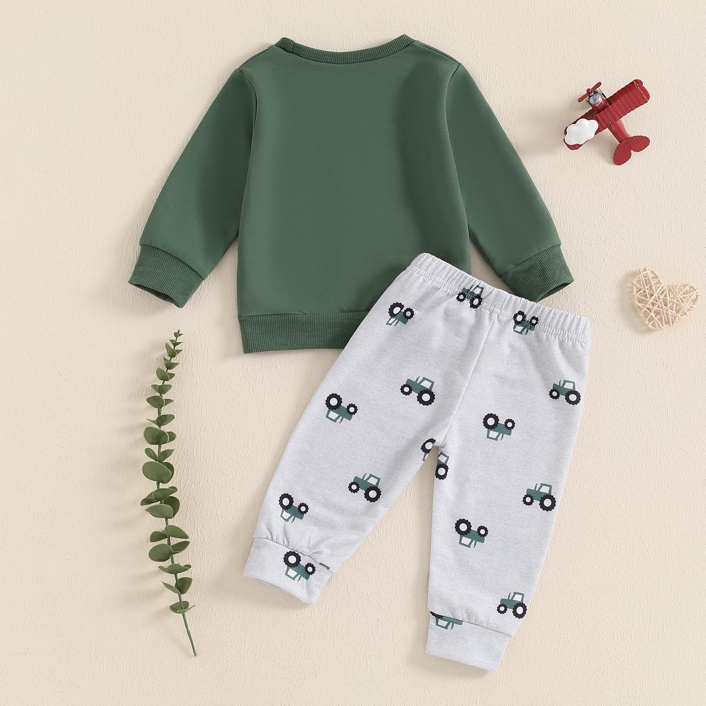 Baby Boys Soft Clothing Sets Toddler Cute Two Piece Outfit Long Sleeve Tractor Print Sweatshirt and Trousers Set Autumn Winter Jogging Suit 
