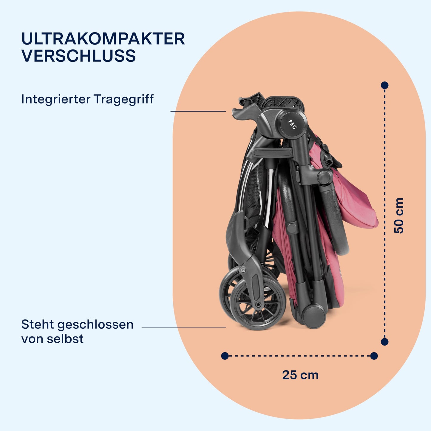 PEG Leichter Buggy Volo mit Regenschutz, Handgepäckgröße, Flugzeuggeeignet, Kompakt, Ab Geburt bis 22 kg, Reisetasche Inklusive, Malva