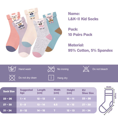 L&K-II 10/12 Paar Kinder Mädchen Socken mit niedlichen Herzmustern Kids Füßlinge Sneakersocken bunt 2825