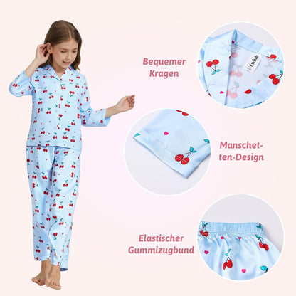 Pyjamas Mädchen Kinder, Süße Pyjama Sets, Satin Pyjamas für Mädchen 5-14 Jahre