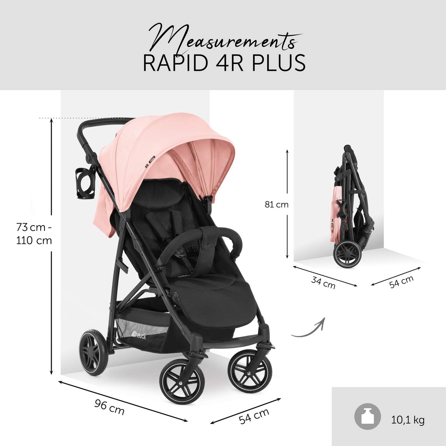 Hauck Rapid 4R Plus Buggy, XL Sonnendach UPF 50+, maximale Belastung 25 kg, Hauck Rapid 4R Plus Buggy, XL Sonnendach UPF 50+, maximale Belastung 25 kg, schnell klappbar, kompakt, höhenverstellbar, Getränkehalter, Liegeposition, großer Einkaufskorb