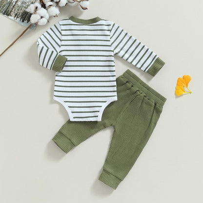 JiAmy Baby Boys' Clothing Long Sleeve Striped Bodysuit Romper + Trousers Outfit Set Newborn Soft Cotton Baby Clothing 0-24 Months