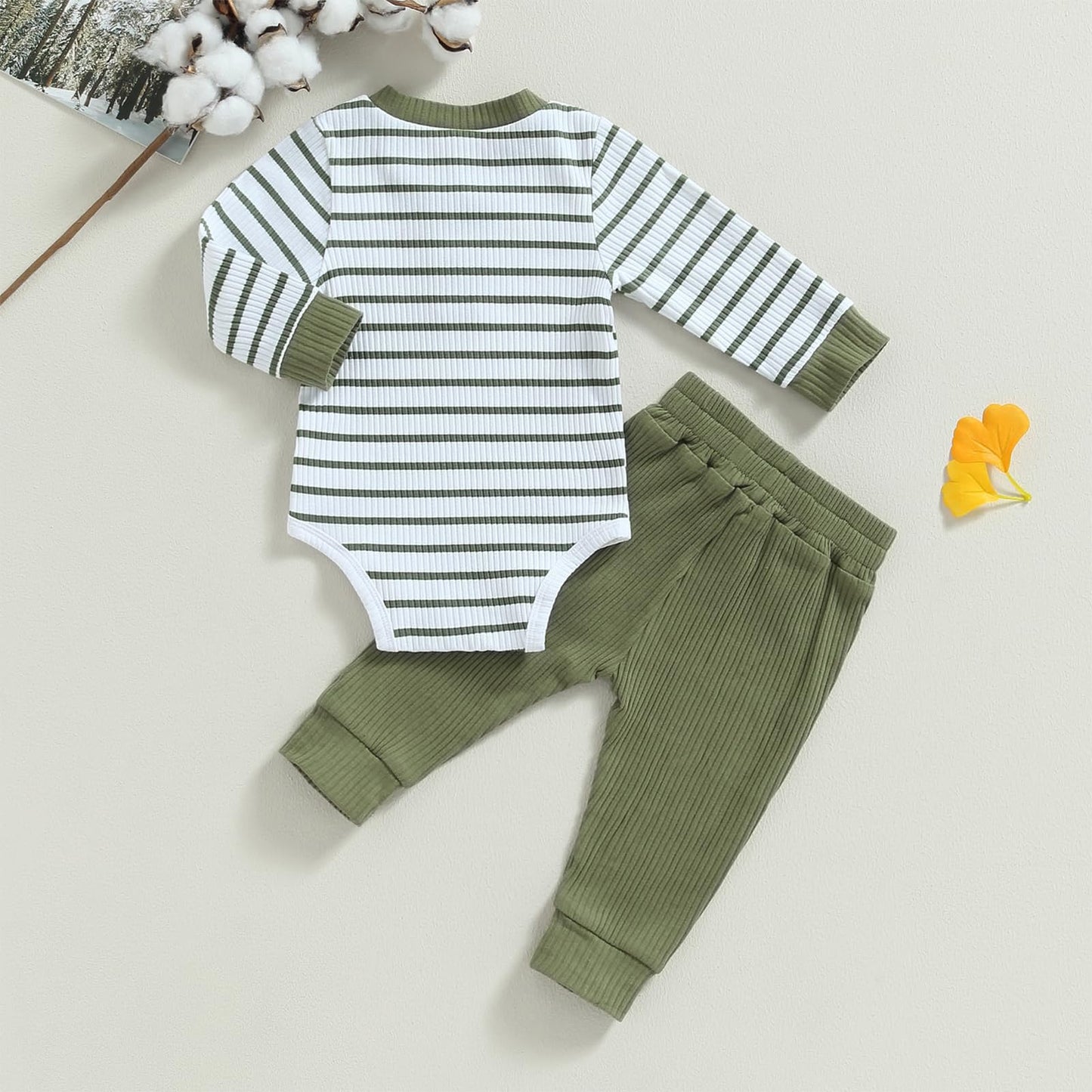 JiAmy Baby Boys' Clothing Long Sleeve Striped Bodysuit Romper + Trousers Outfit Set Newborn Soft Cotton Baby Clothing 0-24 Months
