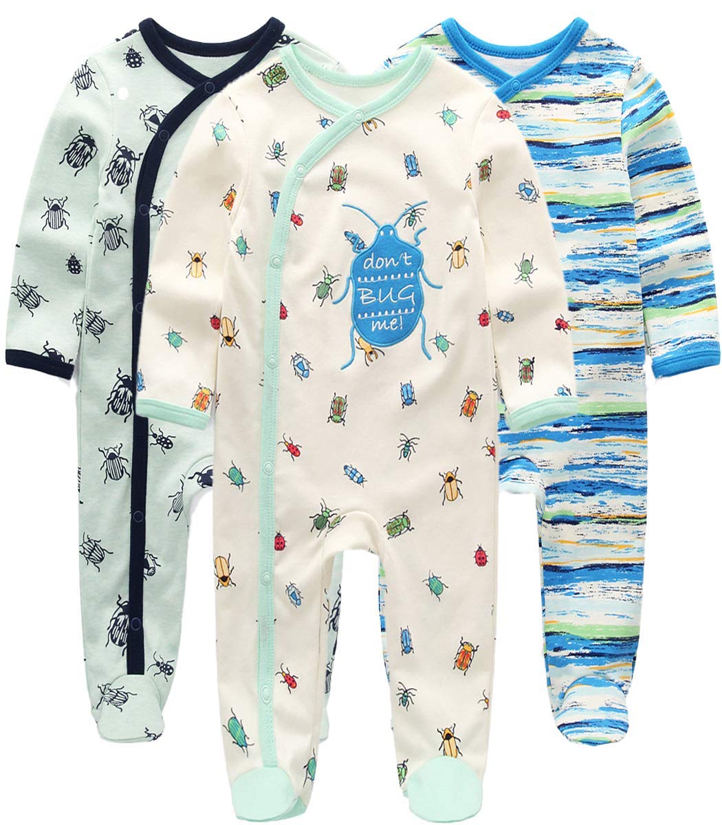 Kiddiezoom Baby-Jungen Mädchen Schlafstrampler, 3er Pack