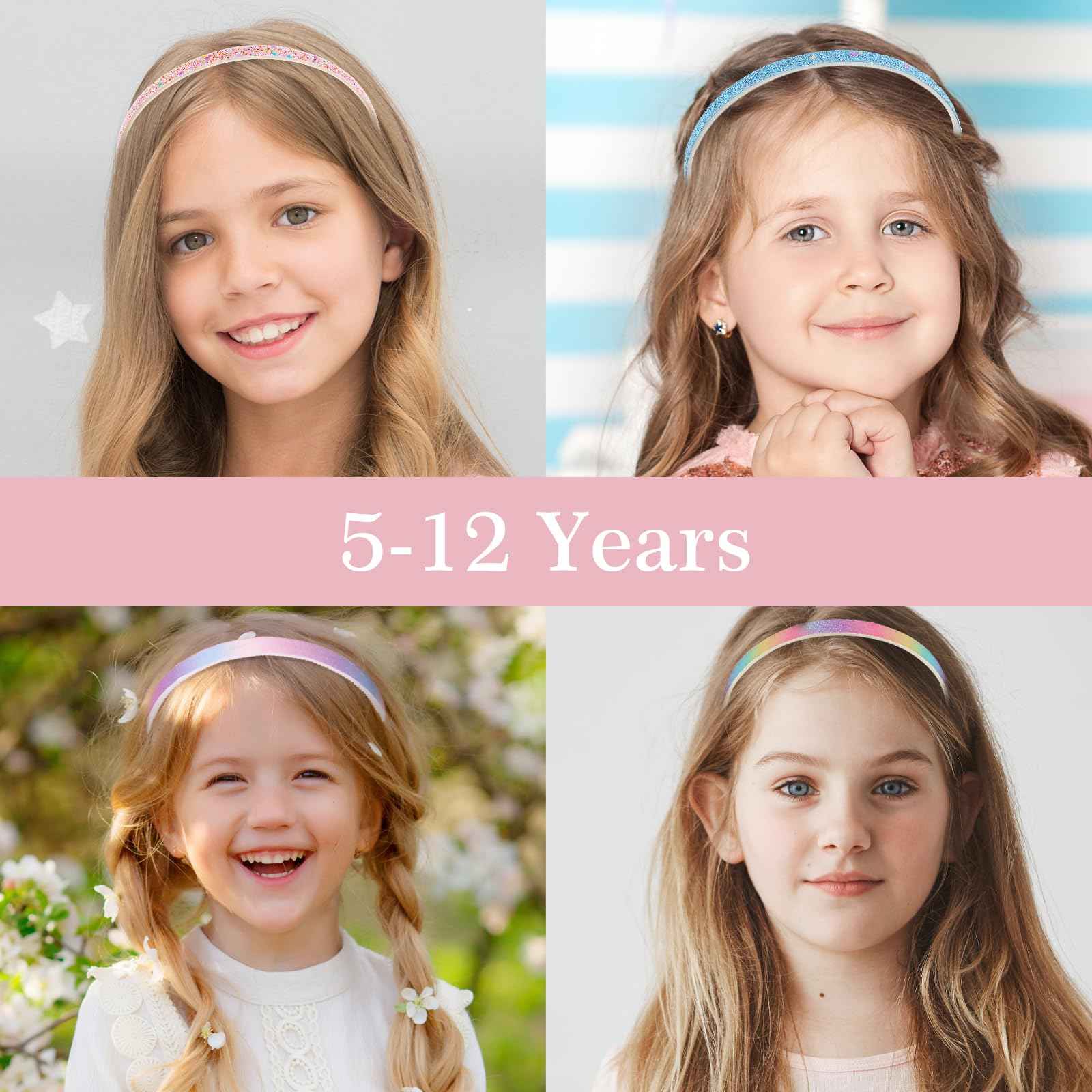 WLLHYF Pack of 4 Glitter Headbands, Colourful Hair Accessories, Plastic, Glittering, Cute, Non-Slip, Thick, Glittery, Confetti, Rainbow Hair Bands with Teeth for Little Girls (2 Gradient 2 Stars)